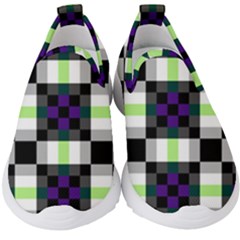 Agender Flag Plaid With Difference Kids  Slip On Sneakers by WetdryvacsLair