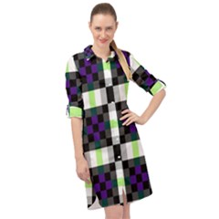 Agender Flag Plaid With Difference Long Sleeve Mini Shirt Dress by WetdryvacsLair