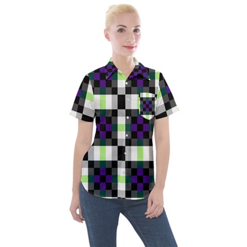 Agender Flag Plaid With Difference Women s Short Sleeve Pocket Shirt by WetdryvacsLair