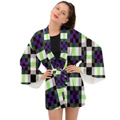 Agender Flag Plaid With Difference Long Sleeve Kimono by WetdryvacsLair