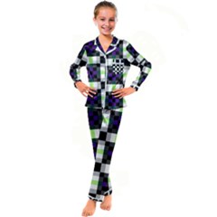 Agender Flag Plaid With Difference Kid s Satin Long Sleeve Pajamas Set by WetdryvacsLair