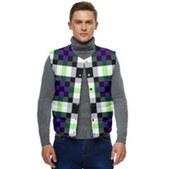 Agender Flag Plaid With Difference Men s Short Button Up Puffer Vest	