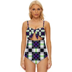 Agender Flag Plaid With Difference Knot Front One-piece Swimsuit by WetdryvacsLair