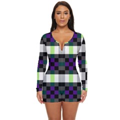 Agender Flag Plaid With Difference Long Sleeve Boyleg Swimsuit by WetdryvacsLair