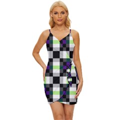 Agender Flag Plaid With Difference Wrap Tie Front Dress