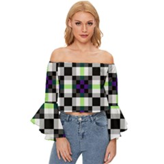 Agender Flag Plaid With Difference Off Shoulder Flutter Bell Sleeve Top by WetdryvacsLair