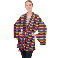 Double Black Diamond Pride Bar Long Sleeve Velvet Kimono 