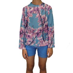 Colorful Floral Leaves Photo Kids  Long Sleeve Swimwear by dflcprintsclothing