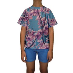 Colorful Floral Leaves Photo Kids  Short Sleeve Swimwear by dflcprintsclothing