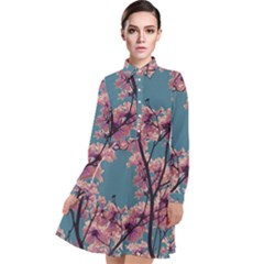 Colorful Floral Leaves Photo Long Sleeve Chiffon Shirt Dress by dflcprintsclothing