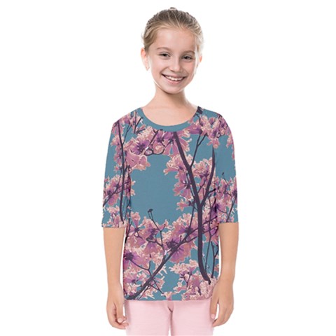 Colorful Floral Leaves Photo Kids  Quarter Sleeve Raglan Tee by dflcprintsclothing