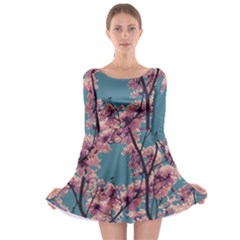 Colorful Floral Leaves Photo Long Sleeve Skater Dress by dflcprintsclothing