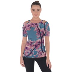 Colorful Floral Leaves Photo Shoulder Cut Out Short Sleeve Top by dflcprintsclothing