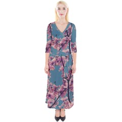 Colorful Floral Leaves Photo Quarter Sleeve Wrap Maxi Dress by dflcprintsclothing