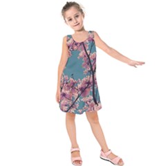 Colorful Floral Leaves Photo Kids  Sleeveless Dress by dflcprintsclothing