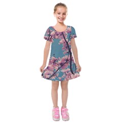 Colorful Floral Leaves Photo Kids  Short Sleeve Velvet Dress