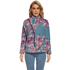 Colorful Floral Leaves Photo Women s Puffer Bubble Jacket Coat by dflcprintsclothing