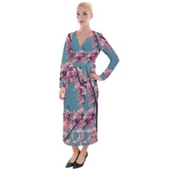 Colorful Floral Leaves Photo Velvet Maxi Wrap Dress by dflcprintsclothing