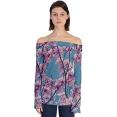 Colorful Floral Leaves Photo Off Shoulder Long Sleeve Top by dflcprintsclothing