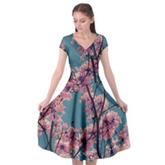 Colorful Floral Leaves Photo Cap Sleeve Wrap Front Dress by dflcprintsclothing