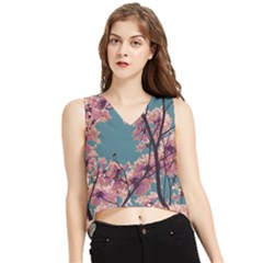 Colorful Floral Leaves Photo V-neck Cropped Tank Top by dflcprintsclothing