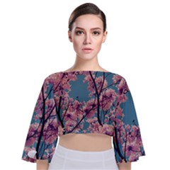 Colorful Floral Leaves Photo Tie Back Butterfly Sleeve Chiffon Top by dflcprintsclothing