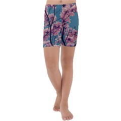 Colorful Floral Leaves Photo Kids  Lightweight Velour Capri Yoga Leggings by dflcprintsclothing