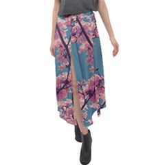 Colorful Floral Leaves Photo Velour Split Maxi Skirt by dflcprintsclothing