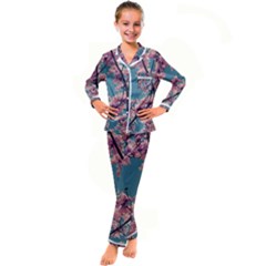 Colorful Floral Leaves Photo Kid s Satin Long Sleeve Pajamas Set by dflcprintsclothing