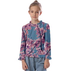 Colorful Floral Leaves Photo Kids  Frill Detail Tee