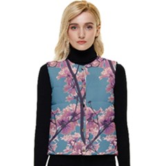 Colorful Floral Leaves Photo Women s Short Button Up Puffer Vest