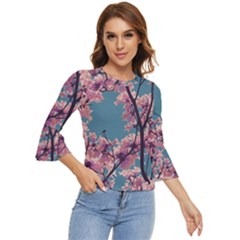 Colorful Floral Leaves Photo Bell Sleeve Top