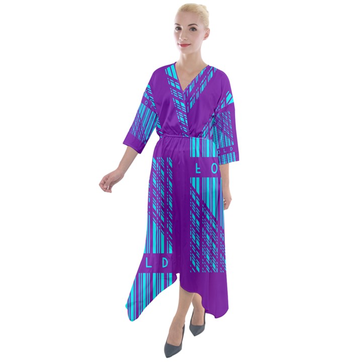 Fold At Home Folding Quarter Sleeve Wrap Front Maxi Dress