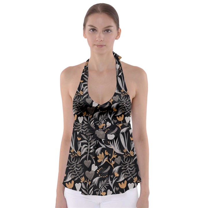   Plants And Hearts In Boho Style No. 2 Babydoll Tankini Top