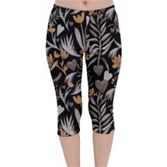   Plants And Hearts In Boho Style No  2 Velvet Capri Leggings  by HWDesign