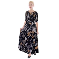   Plants And Hearts In Boho Style No  2 Half Sleeves Maxi Dress