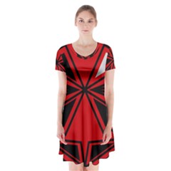 Abstract Pattern Geometric Backgrounds   Short Sleeve V-neck Flare Dress by Eskimos