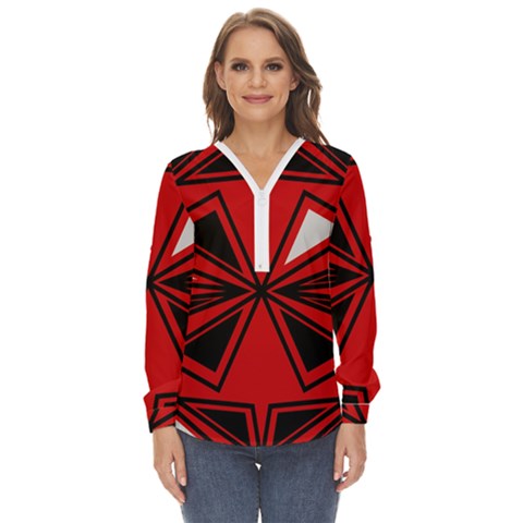 Abstract Pattern Geometric Backgrounds   Zip Up Long Sleeve Blouse by Eskimos