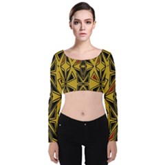 Abstract Pattern Geometric Backgrounds   Velvet Long Sleeve Crop Top by Eskimos