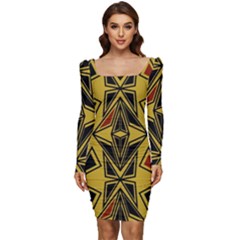 Abstract Pattern Geometric Backgrounds   Women Long Sleeve Ruched Stretch Jersey Dress