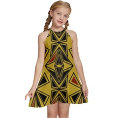 Abstract Pattern Geometric Backgrounds   Kids  Halter Collar Waist Tie Chiffon Dress by Eskimos