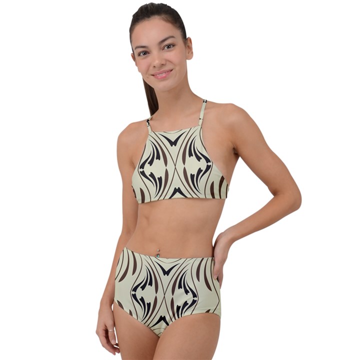 Folk flowers print Floral pattern Ethnic art High Waist Tankini Set