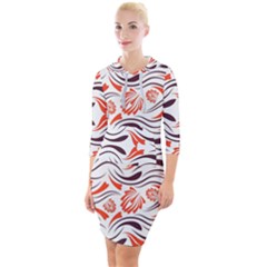 Folk Flowers Print Floral Pattern Ethnic Art Quarter Sleeve Hood Bodycon Dress by Eskimos