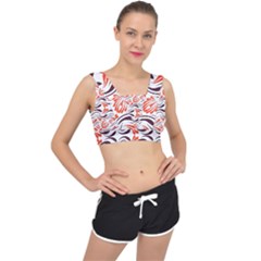 Folk Flowers Print Floral Pattern Ethnic Art V-back Sports Bra