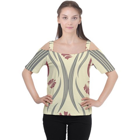 Folk Flowers Print Floral Pattern Ethnic Art Cutout Shoulder Tee by Eskimos