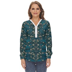 Waterlilies In The Calm Lake Of Beauty And Herbs Zip Up Long Sleeve Blouse