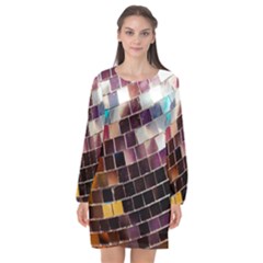 Funky Disco Ball Long Sleeve Chiffon Shift Dress 