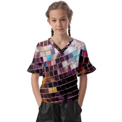 Funky Disco Ball Kids  V-neck Horn Sleeve Blouse by essentialimage365