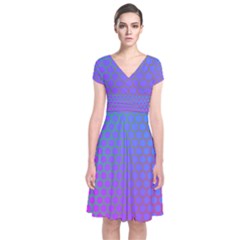 Hex Circle Points Vaporwave One Short Sleeve Front Wrap Dress