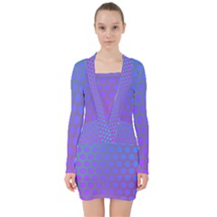 Hex Circle Points Vaporwave One V-neck Bodycon Long Sleeve Dress by WetdryvacsLair